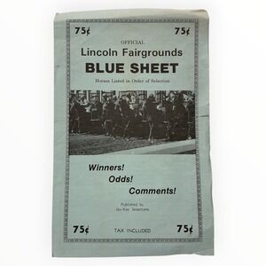 Vintage Lincoln Fairgrounds Blue Sheet Horse Racing Tips Falstaff Beer Nebraska